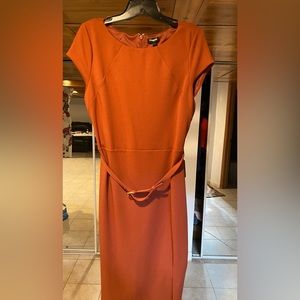 Express burnt orange midi dress with belt - brand new